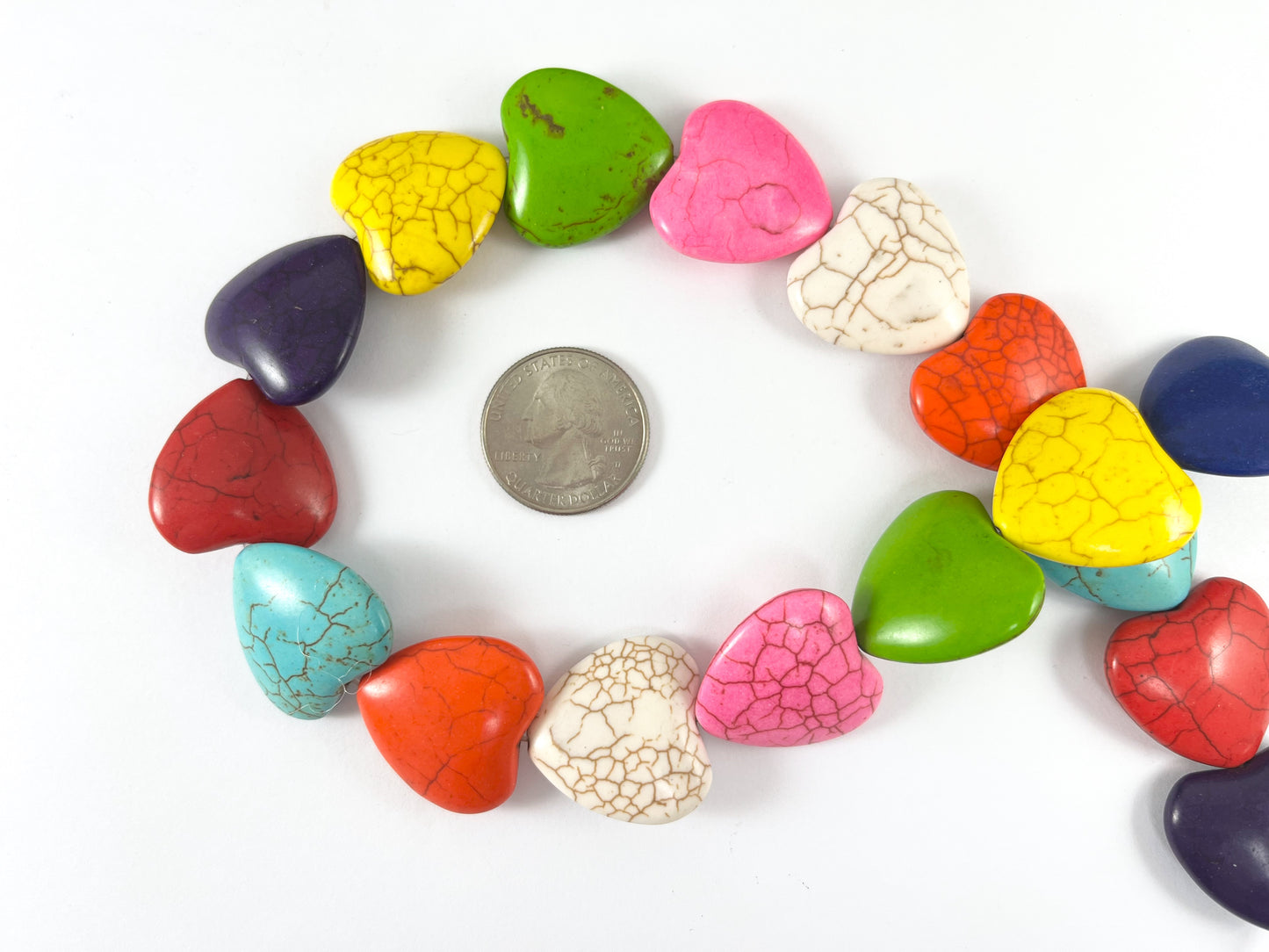 25mm Valentine's Day Heart Shape Howlite Beads Available in Black, Dark Blue, Turquoise and Multicolor Around 15"