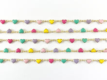 Cargar imagen en el visor de la galería, Cadena de corazón de esmalte multicolor delicada de latón chapado en oro de 18 quilates para la fabricación de collares y pulseras del día de San Valentín