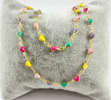 Cargar imagen en el visor de la galería, Cadena de corazón de esmalte multicolor delicada de latón chapado en oro de 18 quilates para la fabricación de collares y pulseras del día de San Valentín