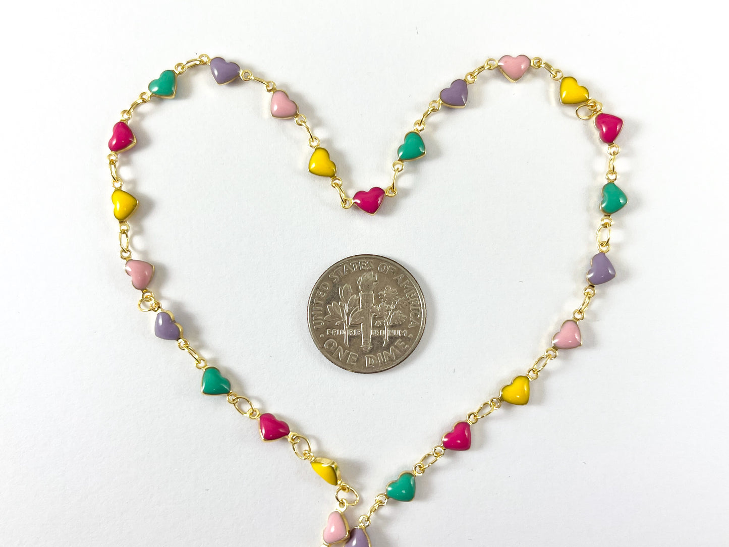18K Gold Plated Brass Dainty Multicolor Enamel Heart Chain for Valentine's Day Necklaces and Bracelets Making