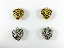 Load image into Gallery viewer, Pewter Heart Pendants Double Sided Hollow Filigree Puffy Valentine's Day Heart Pendants in Gold, Silver, Copper and Bronze Color 8PCS