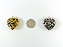 Load image into Gallery viewer, Pewter Heart Pendants Double Sided Hollow Filigree Puffy Valentine's Day Heart Pendants in Gold, Silver, Copper and Bronze Color 8PCS