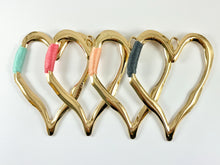 Load image into Gallery viewer, Pewter Heart Pendants Valentine's Day Large Heart Charms with Aqua, Pink, Peach and Dark Blue Color Thread