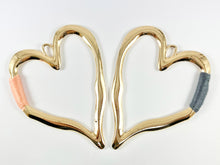 Load image into Gallery viewer, Pewter Heart Pendants Valentine's Day Large Heart Charms with Aqua, Pink, Peach and Dark Blue Color Thread