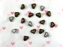 Load image into Gallery viewer, Pewter Heart Space Beads Double Sided Puffy Valentine's Day Heart Spacer Beads in Silver, Copper and Bronze Color