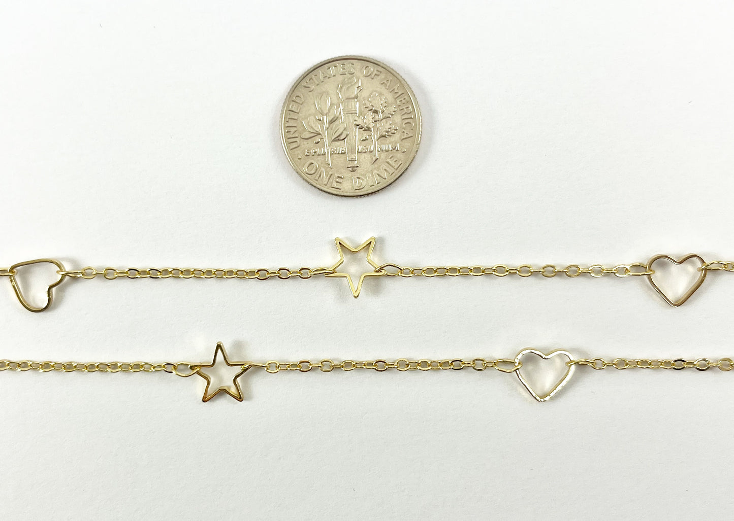 Minimalist Heart & Star Chain | 18K Gold Plated Brass Dainty Hollow Chain for Necklace and Bracelet Making Valentine's Day