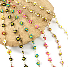 Load image into Gallery viewer, 18K Gold Plated Enamel Plated Copper Daisy Flower Chain- 1 spool