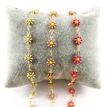 Load image into Gallery viewer, 18K Gold Plated Enamel Plated Copper Daisy Flower Chain- 1 spool