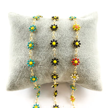 Load image into Gallery viewer, 18K Gold Plated Enamel Plated Copper Daisy Flower Chain- 1 spool