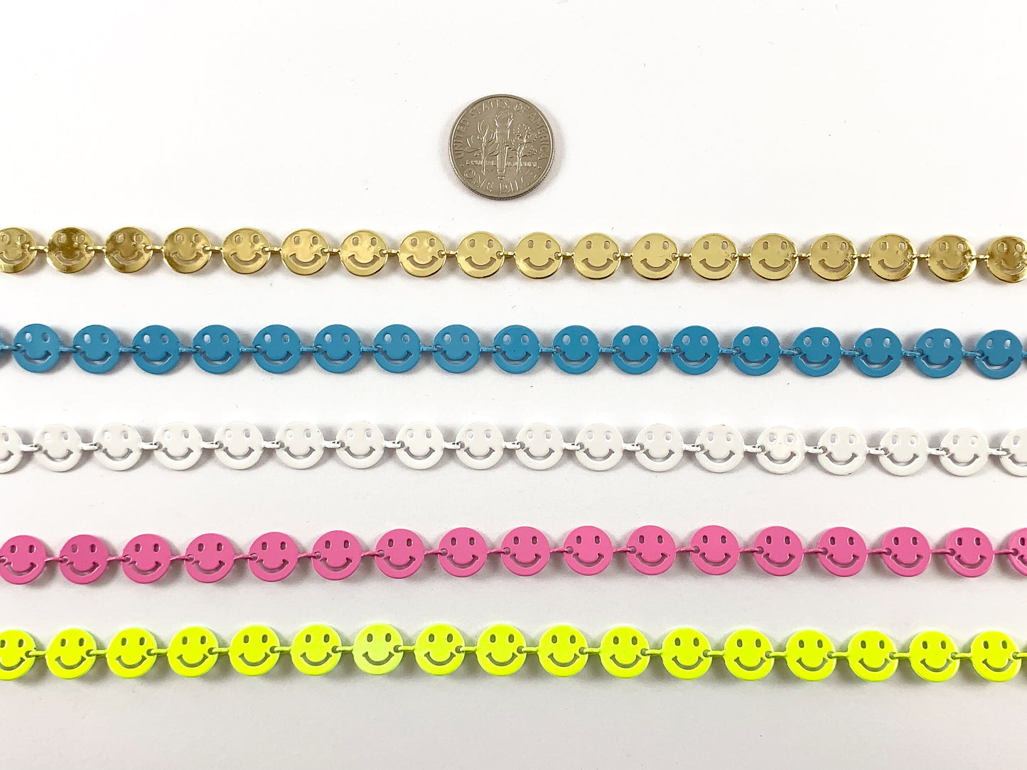 18K Gold Plated and Enamel Plated Copper Smiley Face Chain