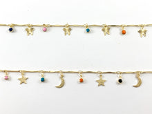 Load image into Gallery viewer, 18K Gold Plated with Enamel Dot Dangle Butterfly/ Moon Crescent/ Star Chain