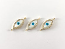 Load image into Gallery viewer, Real 18K Gold Plated CZ Pave Evil Eye Connector with White Lip Shell 4PCS