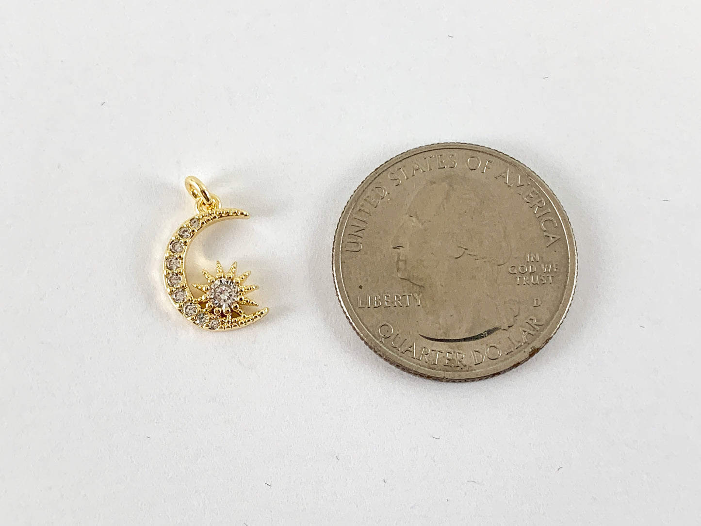 Real Gold 18K Plated Micro CZ Moon Crescent/Star Burst Pave Charm Over Brass 6PCS