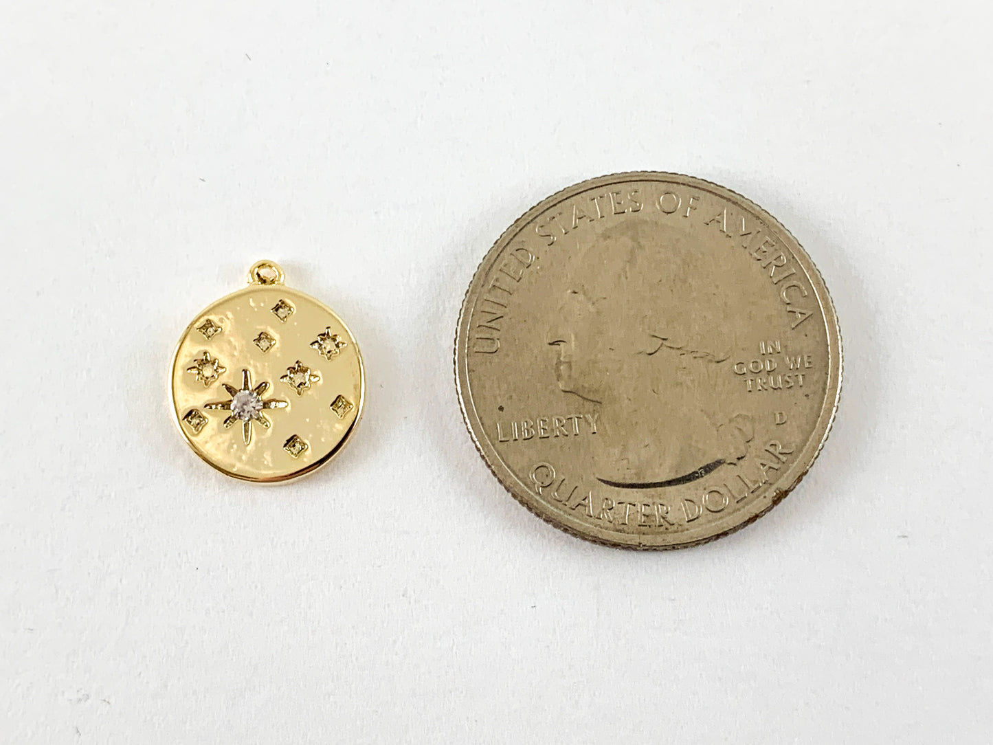 Real Gold 18K Plated Micro CZ Star Coin Pave Charm Over Brass 6pc