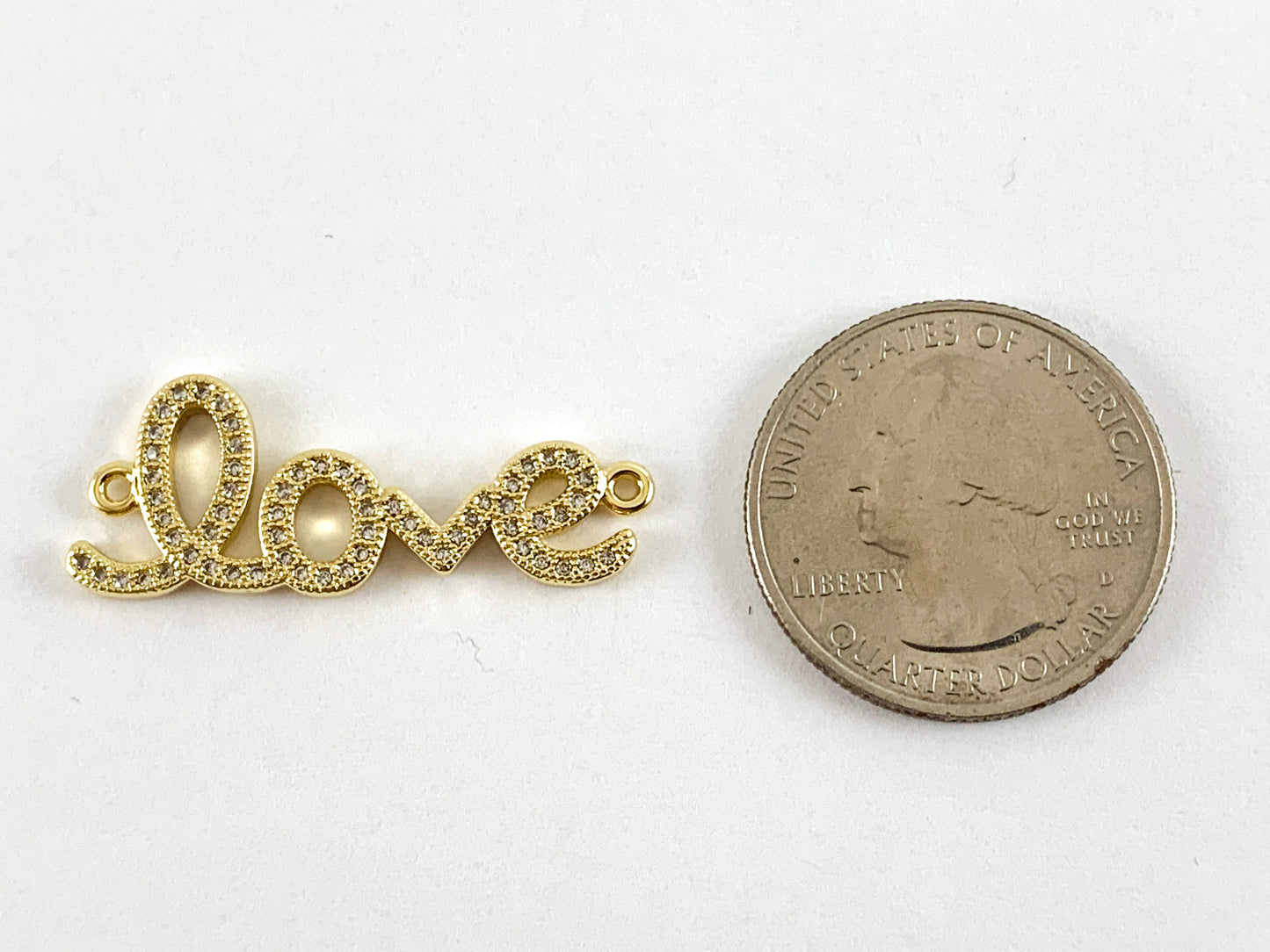 Real Gold 18K Plated Micro CZ LOVE letter Pave connector Over Brass 4PCS