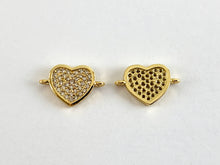 Load image into Gallery viewer, Real Gold 18K Plated Micro CZ Heart Pave Connector Over Brass 10PCS