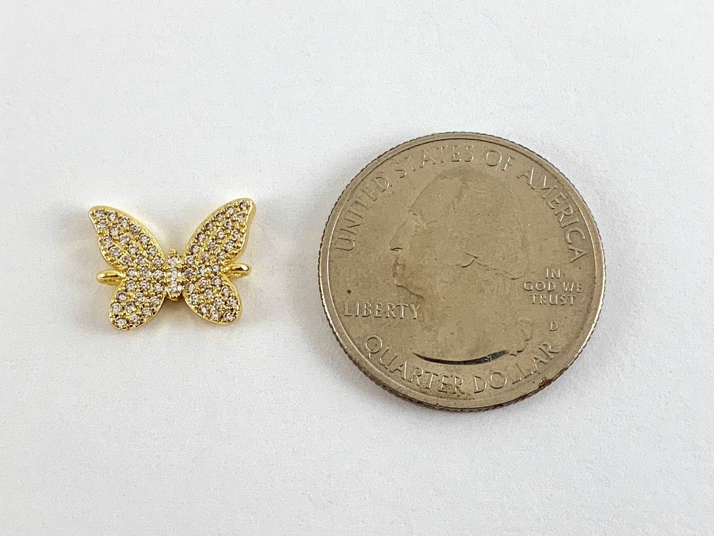 Real Gold 18K Plated Micro CZ Butterfly Pave Connectors Over Brass 5PCS