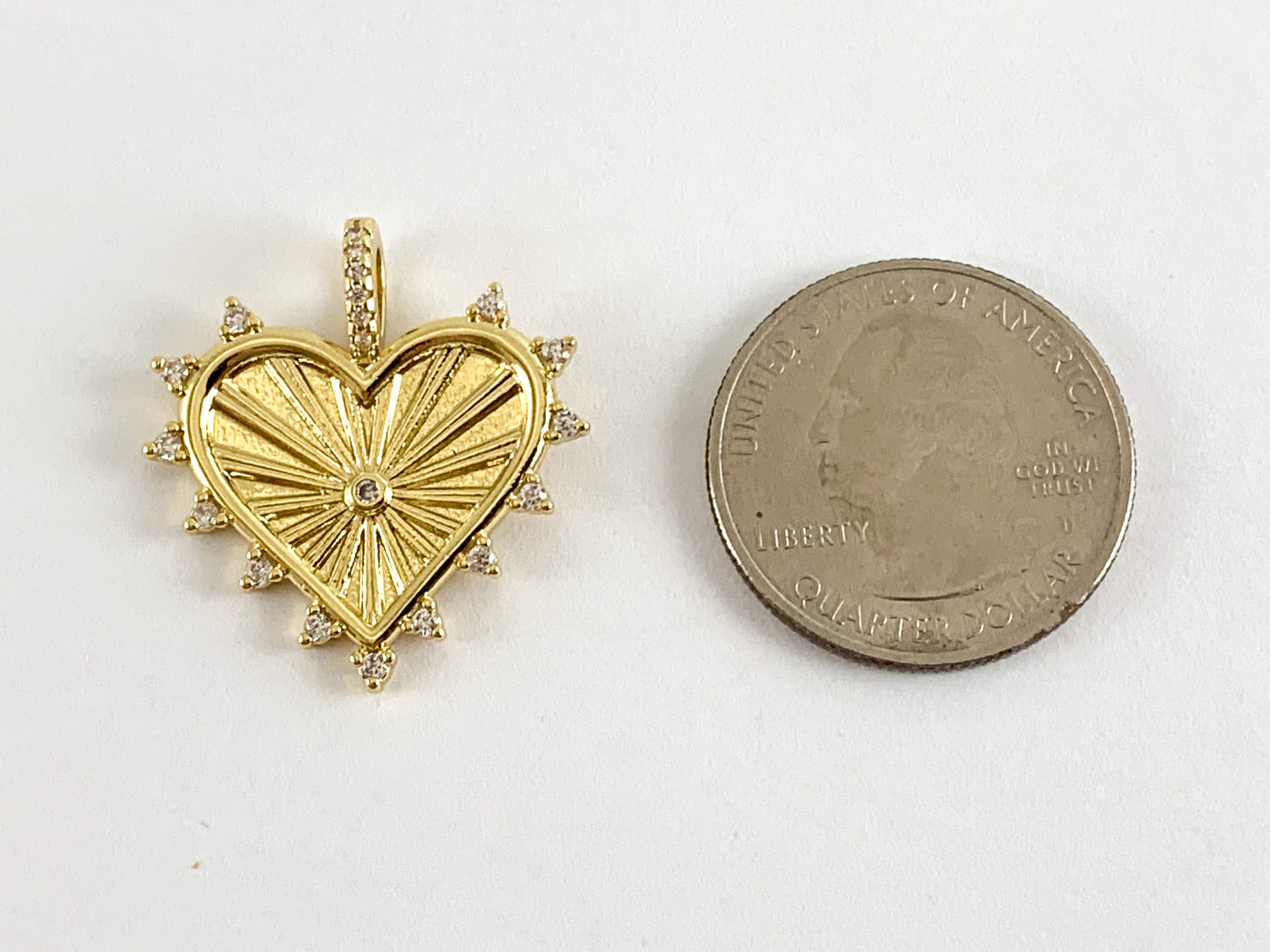 Real Gold 18K Plated Micro CZ Heart Pave Charm Over Brass 6PCS