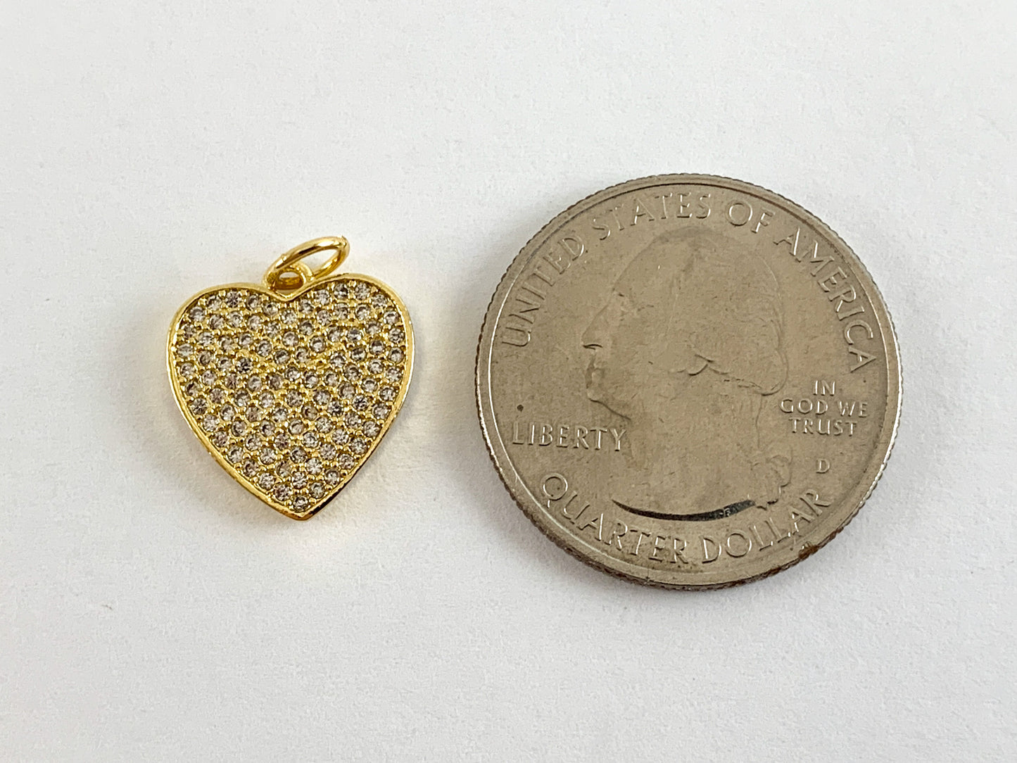 Real Gold 18K Plated Micro CZ Heart Pave Charm Over Brass 4PCS