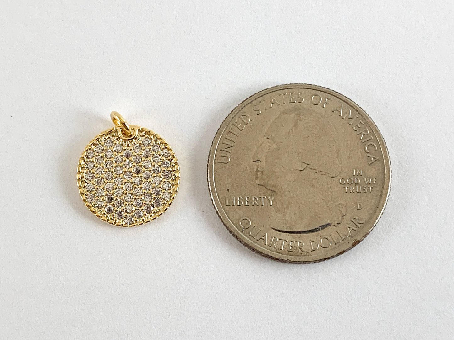 Real Gold 18K Plated Micro CZ Coin Pave Charm Over Brass 5PCS