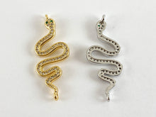Load image into Gallery viewer, Real Gold 18K Plated Micro CZ Snake Pave Connector Over Brass 5PCS