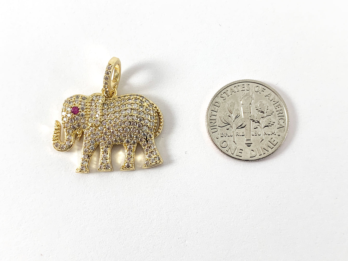 Real 18K Gold Plated CZ Pave Elephant Pendant Over Copper 4PCS