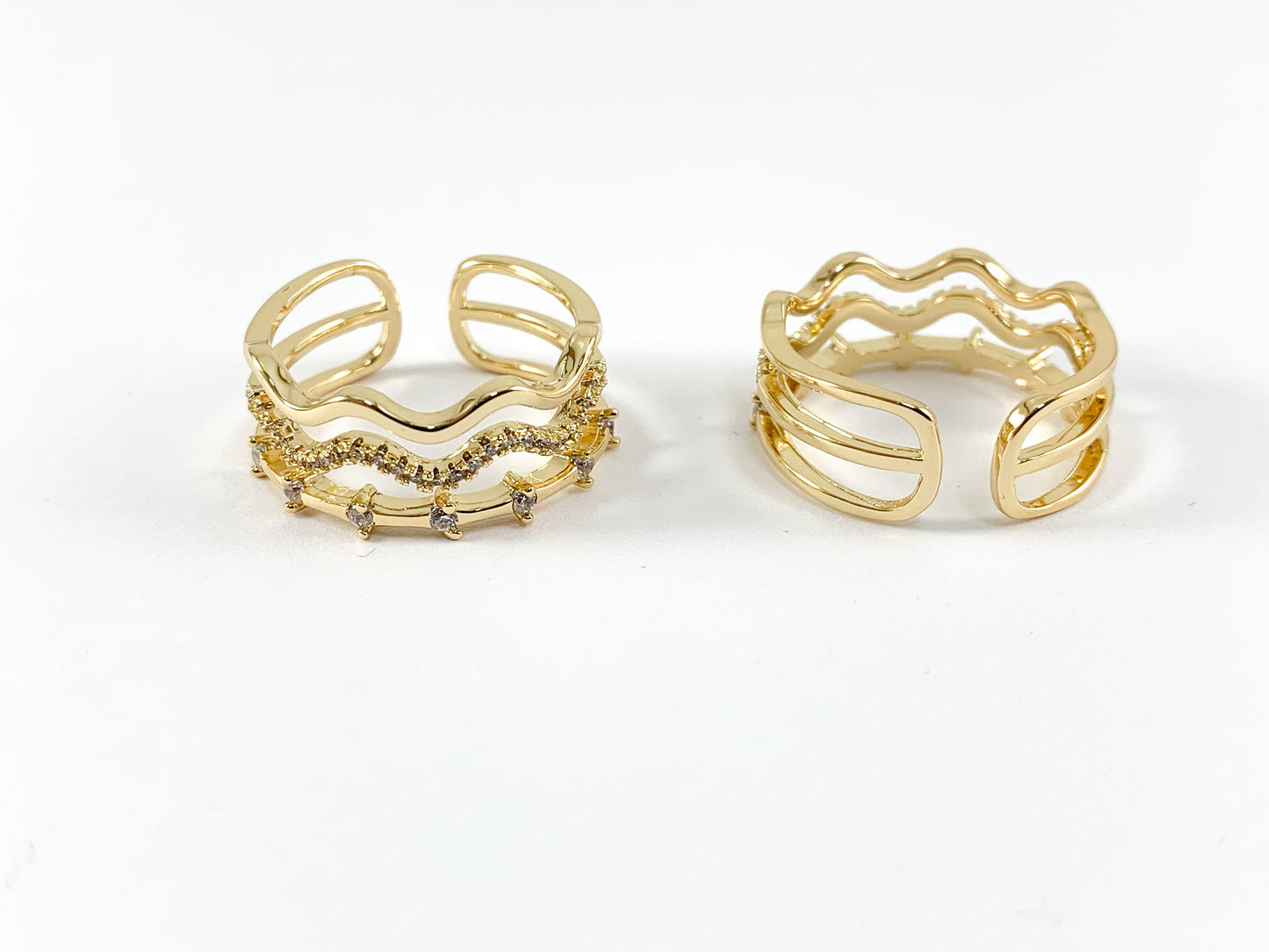 18K Real Gold Plated CZ Pave Triple Band Ring 4PCS