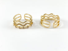 Cargar imagen en el visor de la galería, Anillo de triple banda con pavé de circonita cúbica chapado en oro real de 18 quilates, 4 piezas