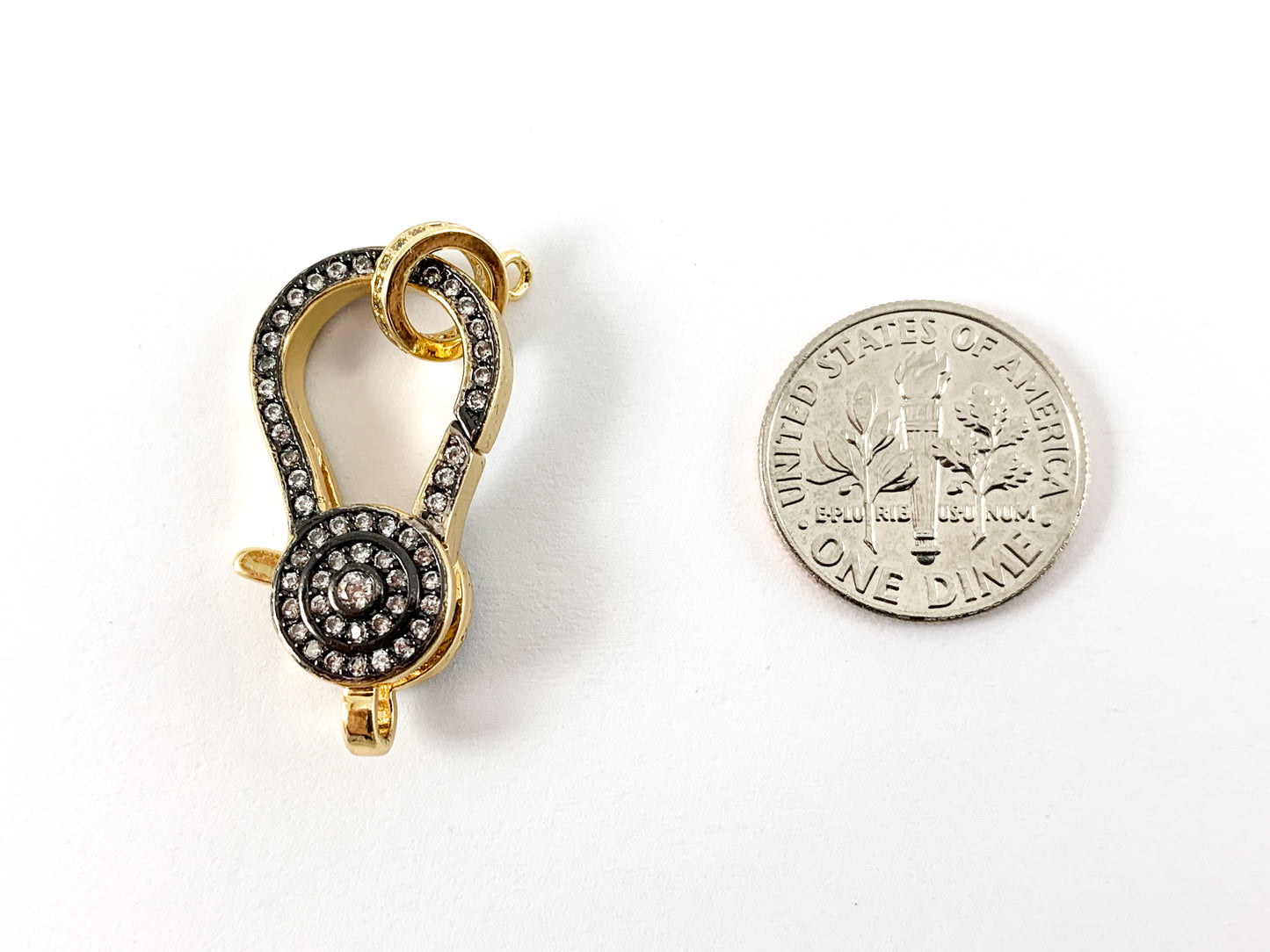 Real Gold Plated Gunmetal CZ Pave Luxury Large Lobster Clasp Over Brass 3PCS