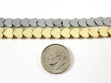 Load image into Gallery viewer, 18K Gold/Rhodium Plated Hematite Heart Shiny Beads Around 15"