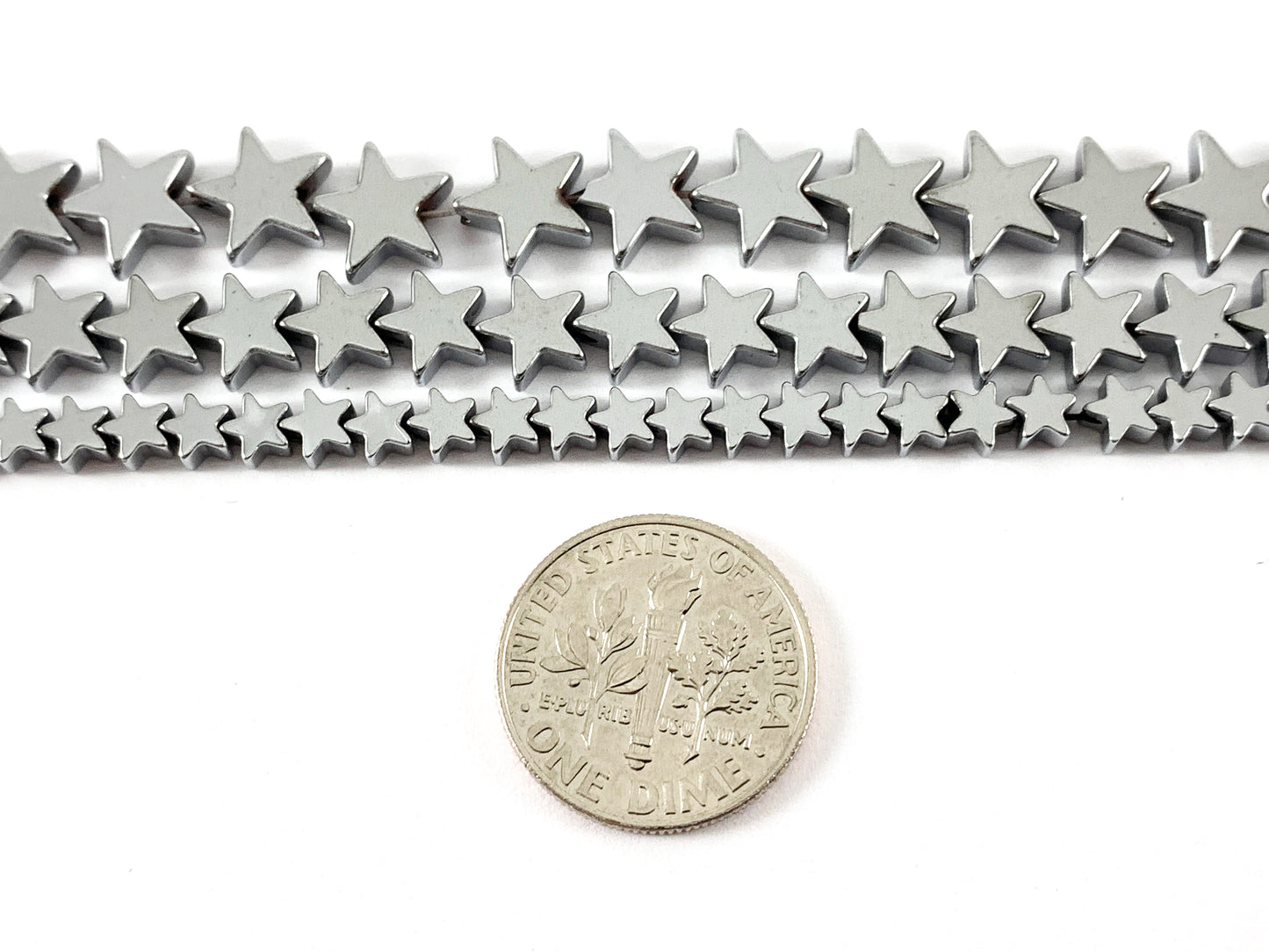 Rhodium Plated Hematite Star Shape Shiny Beads Around 15"