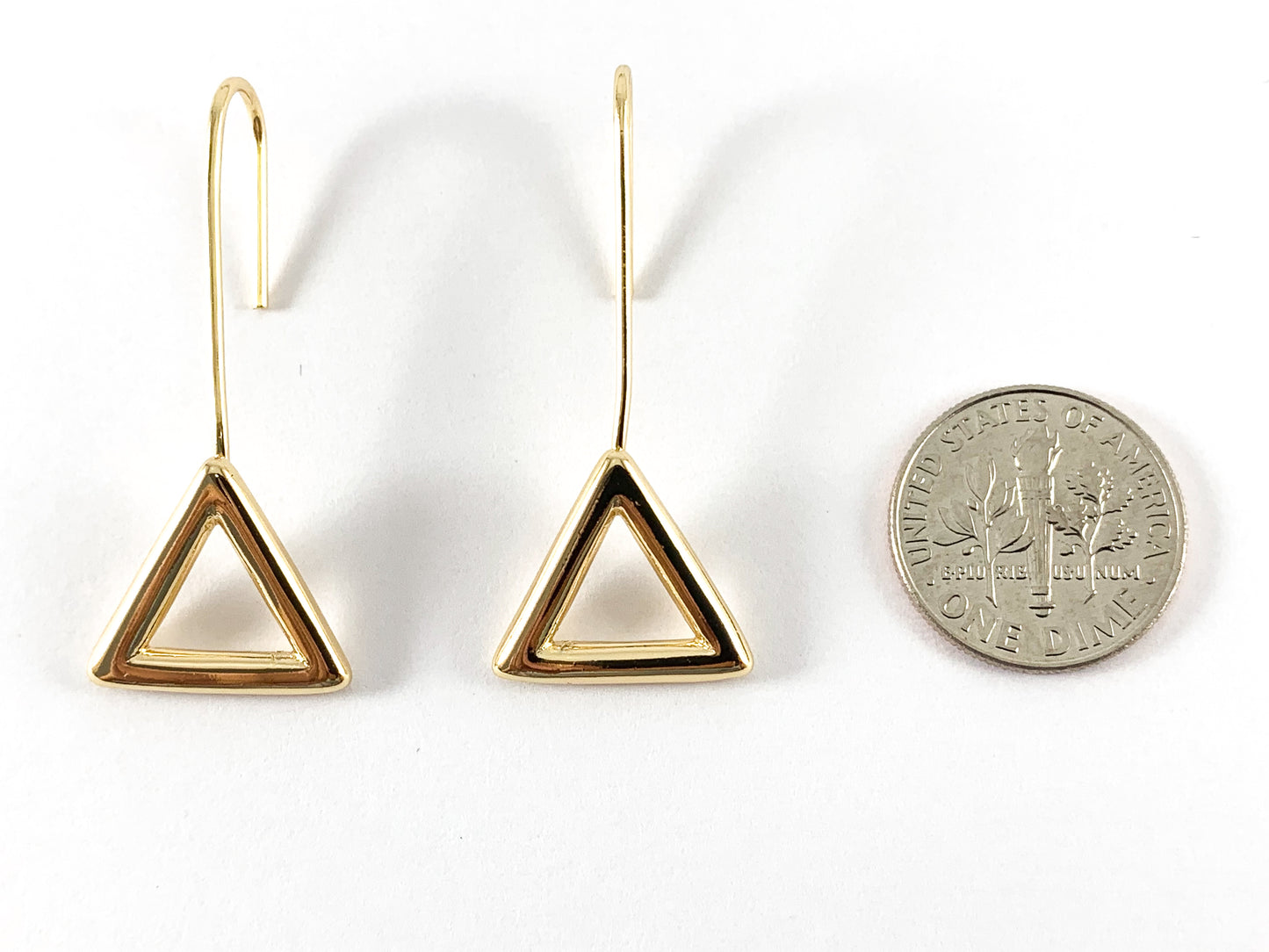 Real 18K Gold Plated Minimalist Triangle Dangle Earrings Over Copper 5PAIRS