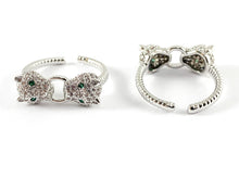 Cargar imagen en el visor de la galería, Anillo ajustable de Jaguar con cabeza de leopardo pavimentada con circonita cúbica chapada en oro real/platino de 18 quilates, 3 piezas