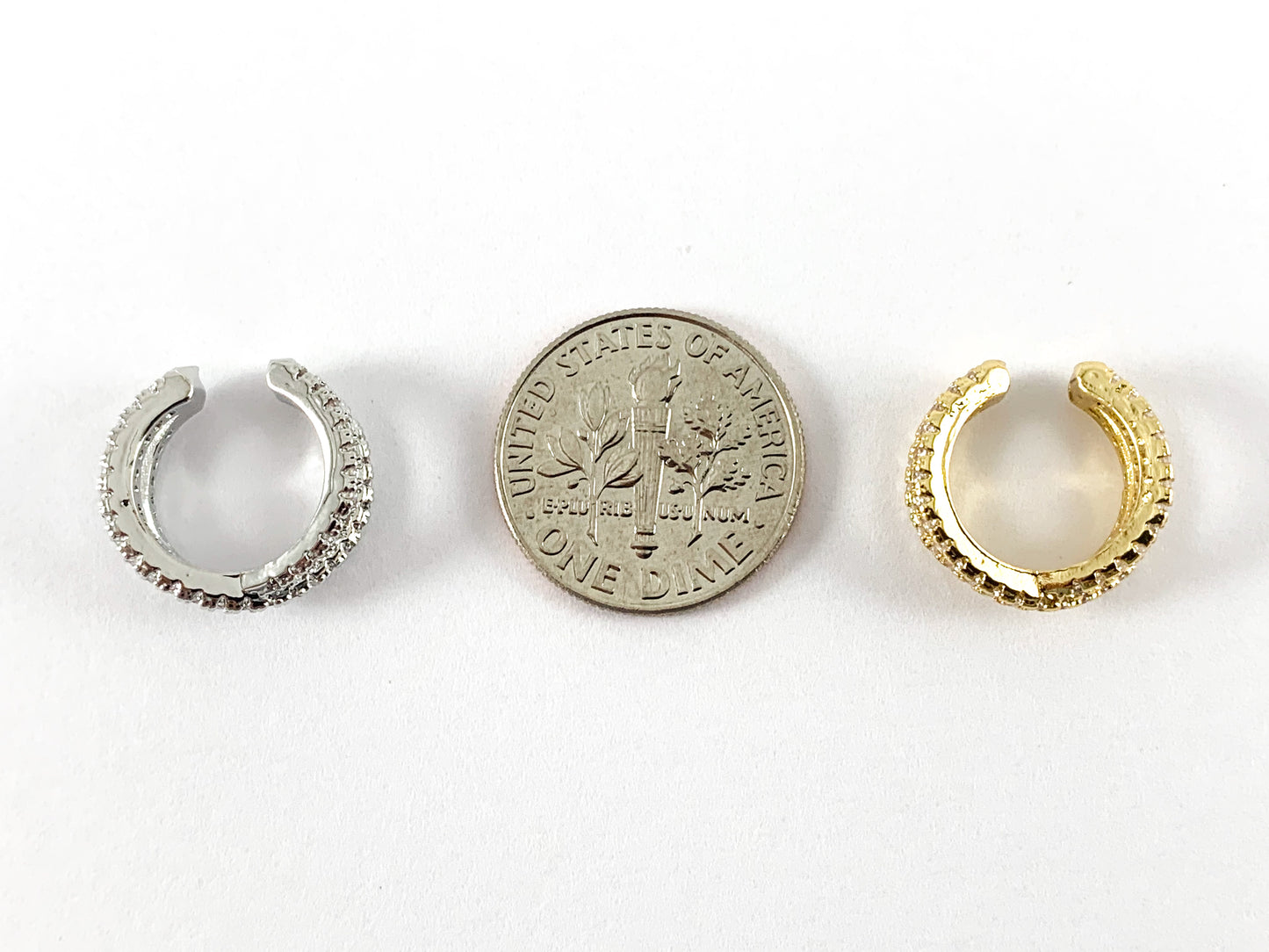 Real Gold 18K/Platinum Plated Copper CZ Pave Double Band Ear Cuffs (No Piercing!!) 4PCS