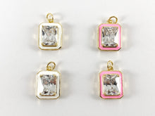 Load image into Gallery viewer, Real Gold 18K Plated Enamel & CZ Pave Rectangle Pendant Charm Over Copper 5PCS