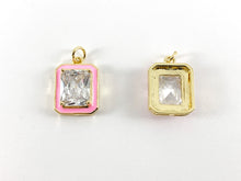 Load image into Gallery viewer, Real Gold 18K Plated Enamel & CZ Pave Rectangle Pendant Charm Over Copper 5PCS