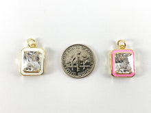 Load image into Gallery viewer, Real Gold 18K Plated Enamel & CZ Pave Rectangle Pendant Charm Over Copper 5PCS