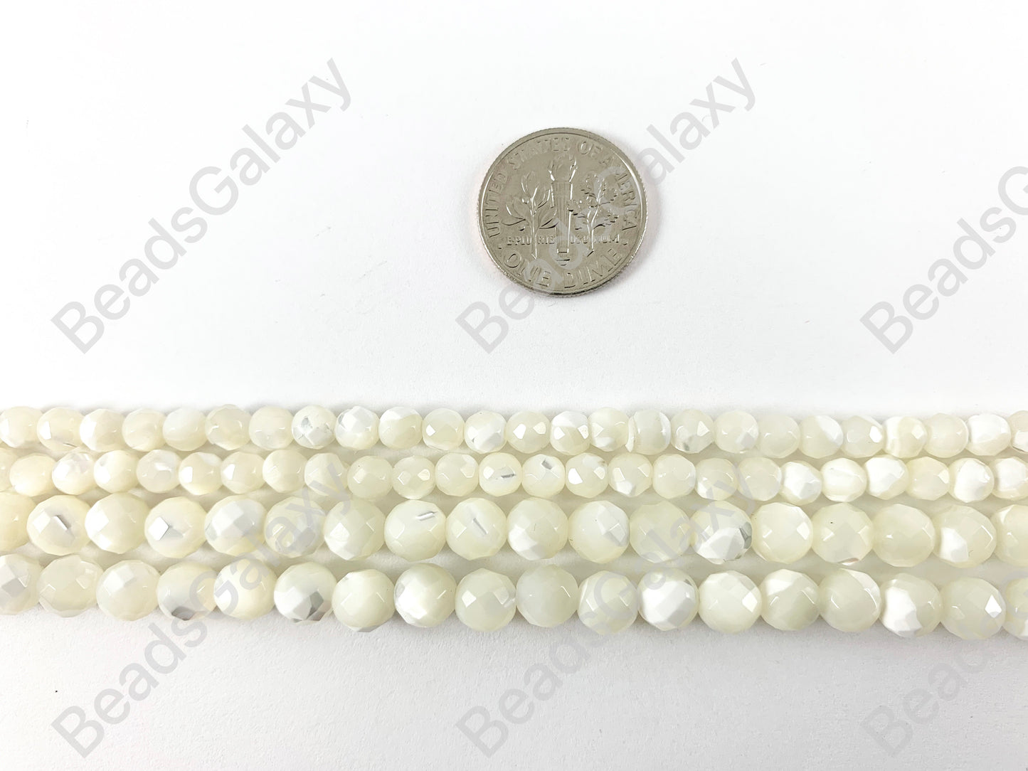 Natural Trocas/Trochidae Shell Faceted Mosaic Cream Round Beads Around 15"