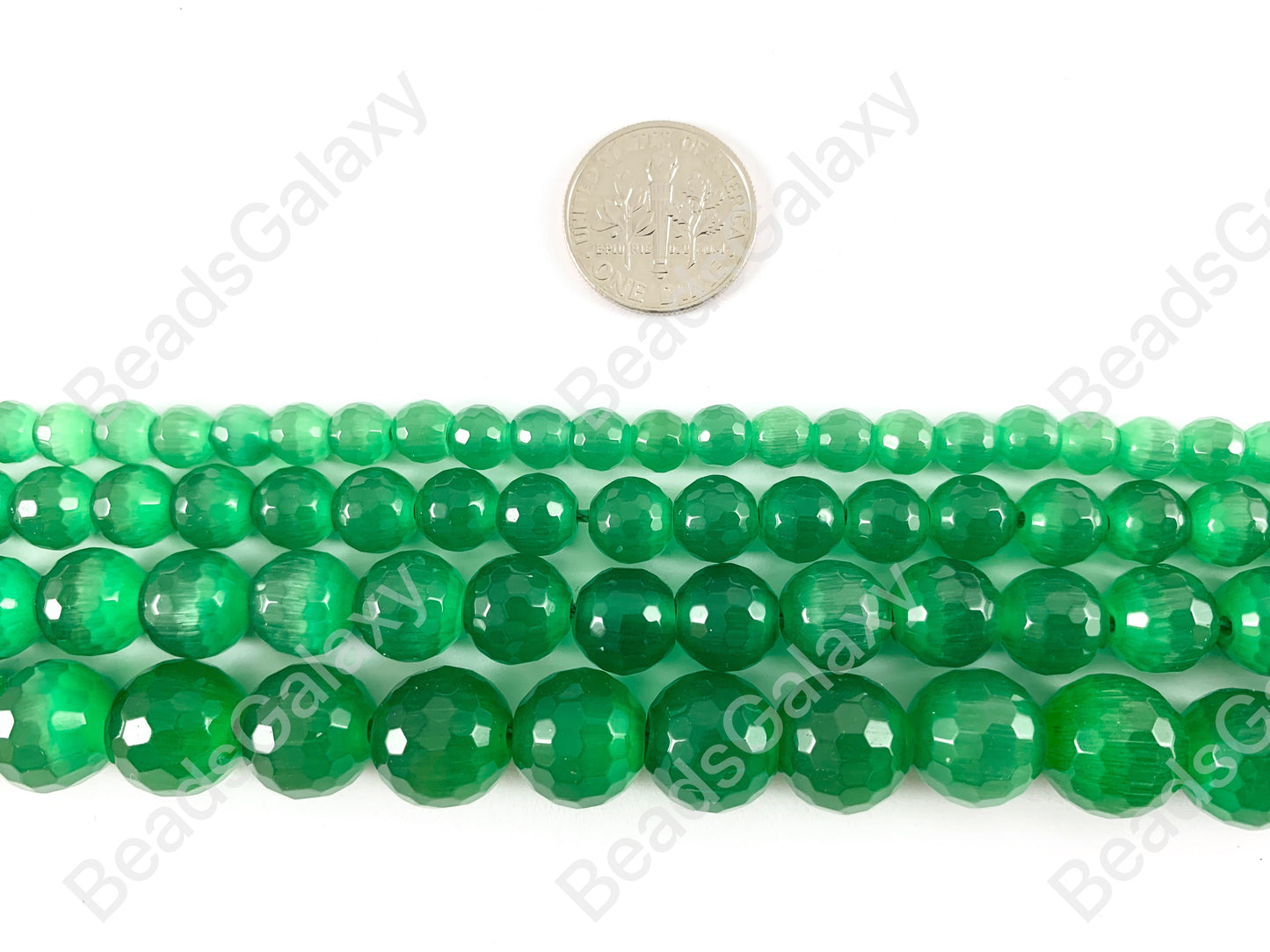 Faceted Round Cat's Eye Dyed Green Beads Around 15"