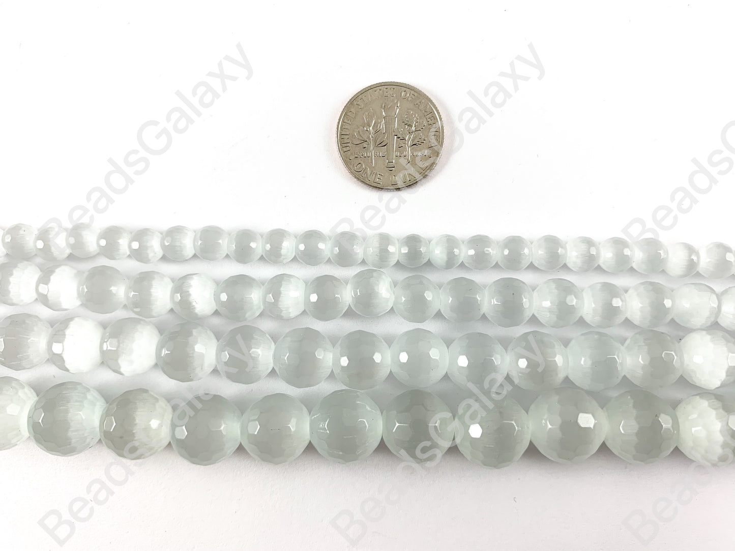 Faceted Round Cat's Eye Dyed White Beads Around 15"