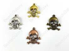 Load image into Gallery viewer, Halloween Pewter Antique Skull & Cross Bone Charms