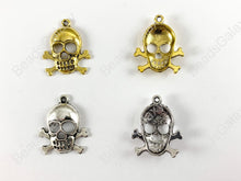 Load image into Gallery viewer, Halloween Pewter Antique Skull & Cross Bone Charms