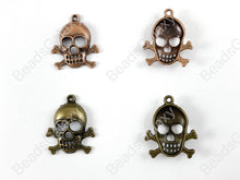 Load image into Gallery viewer, Halloween Pewter Antique Skull & Cross Bone Charms