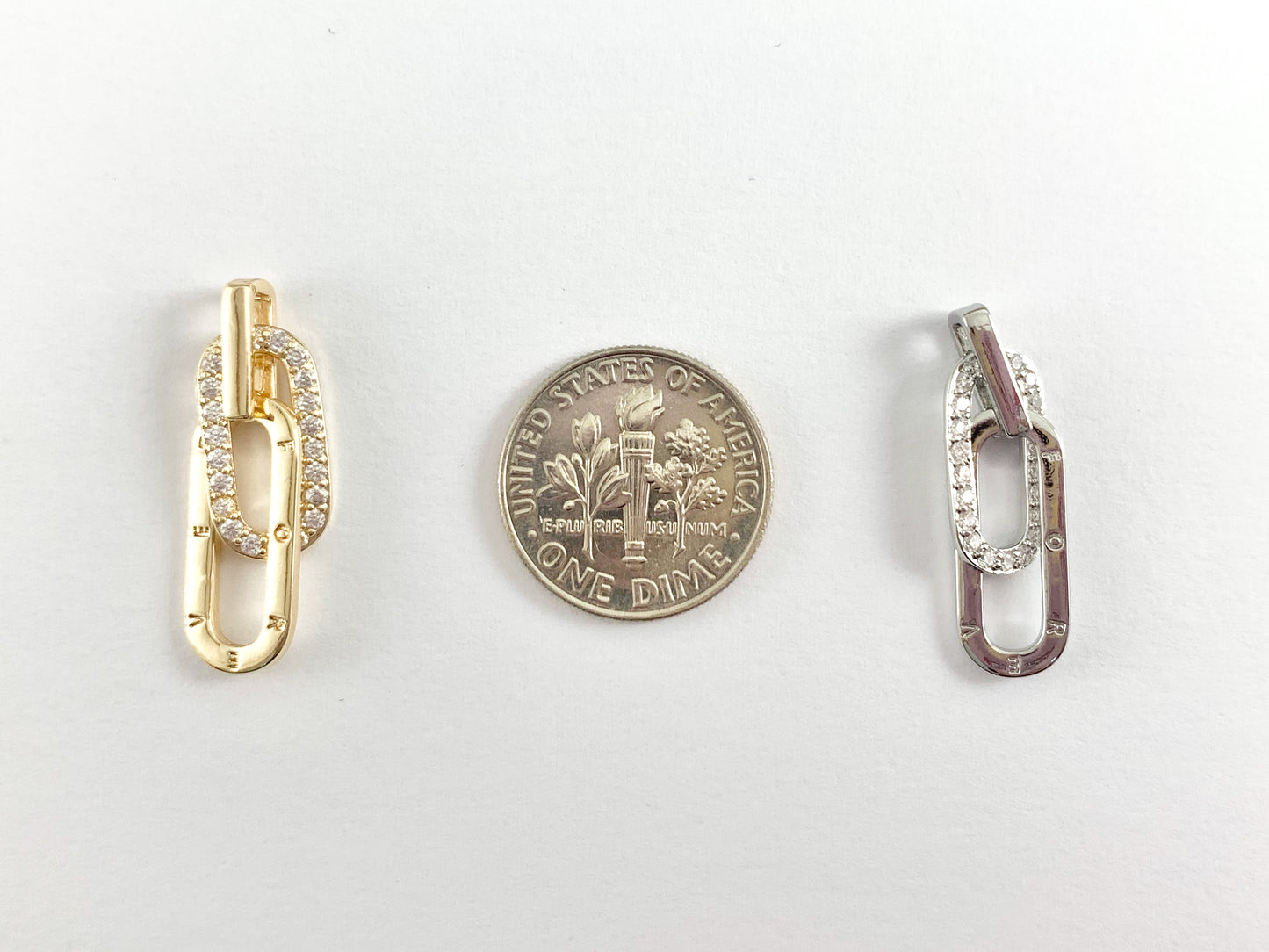 FOREVER Oval Link Charm Real 18K Gold/Platinum Plated CZ Pave Over Copper Valentine's Day Pendant | Gifts For Her (Chains Not Included) 6PCS