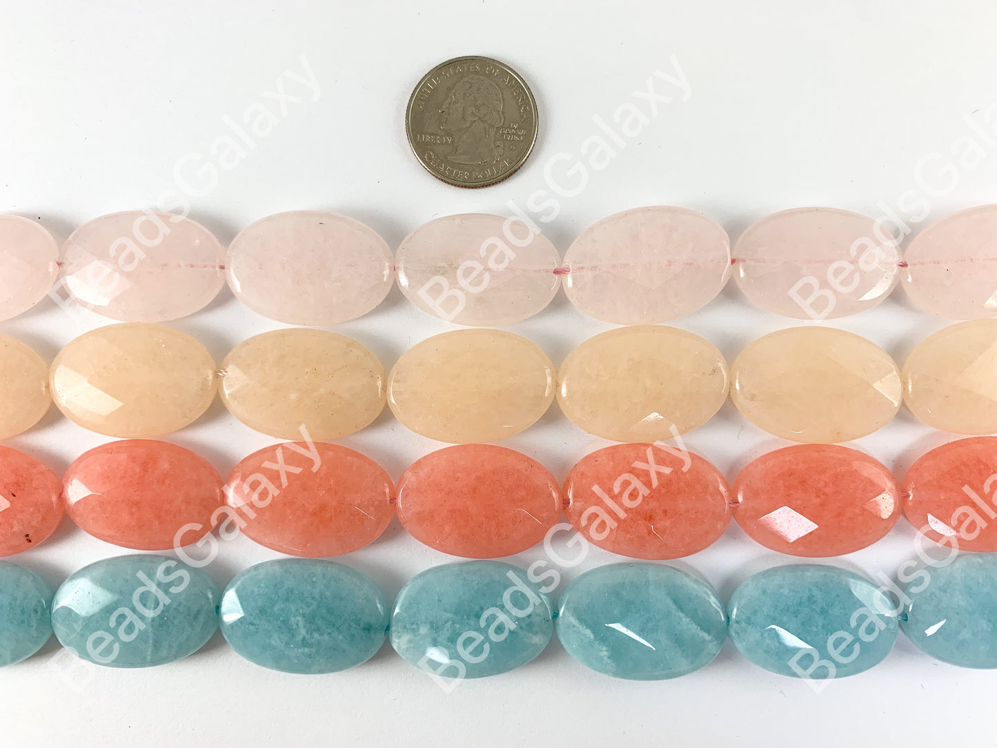 20x30mm Dyed Pastel Jade Oval Faceted Flat Natural Stone Beads Around 15"