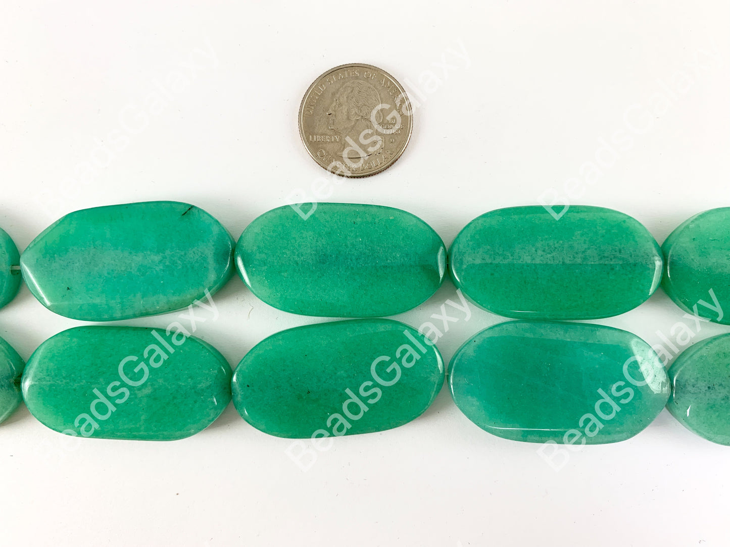 Dyed Green Jade Oval & Dyed Peach Jade Coin Faceted Flat Stone Beads Around 15"