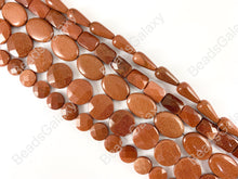 Load image into Gallery viewer, Reddish-Brown Glittering Goldstone Teardrop/ Rectangle/ Oval/ Coin Shape Flat Beads Around 15"