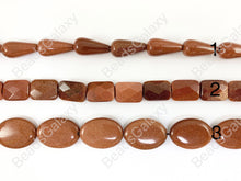 Load image into Gallery viewer, Reddish-Brown Glittering Goldstone Teardrop/ Rectangle/ Oval/ Coin Shape Flat Beads Around 15"