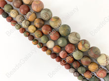 Load image into Gallery viewer, Matte Picasso Jasper/Red Creek Jasper Round Smooth Natural Gemstone Beads 14"- 15"