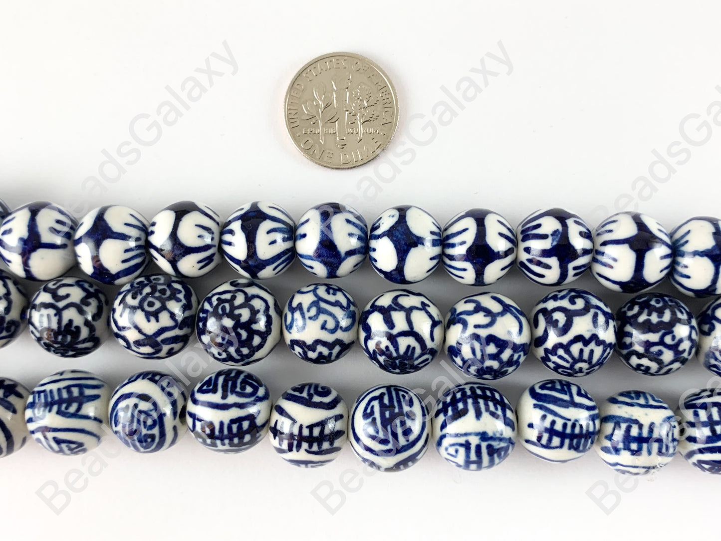 12mm pintado a mano China porcelana cerámica azul blanco Cloisonne Vintage cuentas redondas antiguas